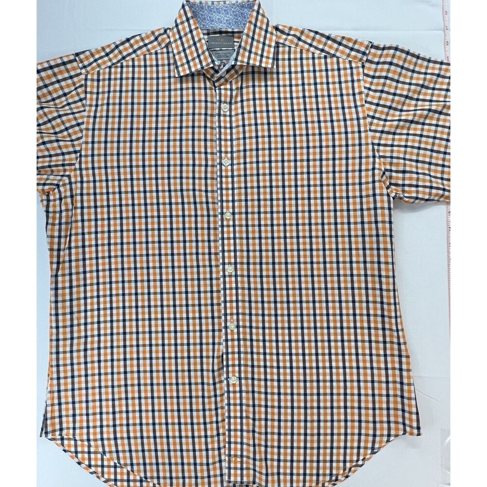 Thomas Dean Mens Plaid Long Sleeve Fip Cuff Casual Button Up Shirt Size M